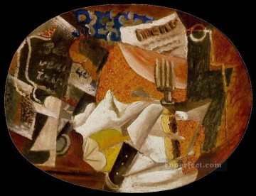 Pablo Picasso Painting - Cuchillo tenedor menú botella jamón 1914 Pablo Picasso